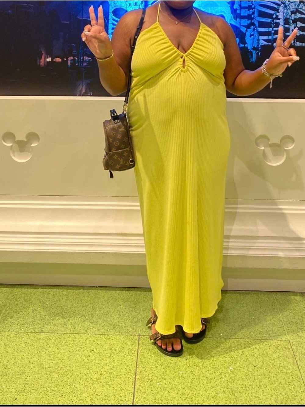 American Eagle Outfitters Lime Halter Ribbed Maxi Dress
